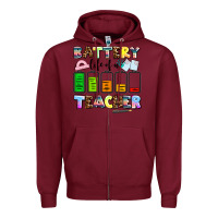 Burgundy battery life of a teacher Zipper Hoodie - AdoDesignShop