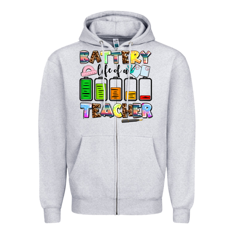 Battery Life Of A Teacher Zipper Hoodie by AdoDesignShop | Teevron