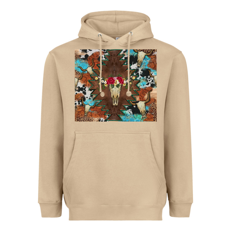 Western Floral Bullskull Cowhide And Leopard Heavyweight Hoodie by Artiststas | Teevron