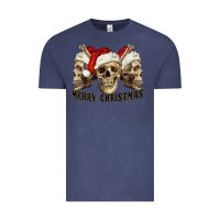 Vintage Denim Merry Christmas Skulls Vintage Tee - RanaPortraitStore