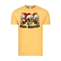 Vintage Mustard Merry Christmas Skulls Vintage Tee - RanaPortraitStore