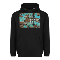 Black western cowhide and leopard with turquoise background Heavyweight Hoodie - Artiststas