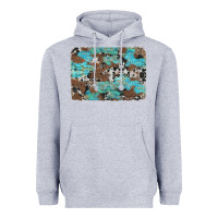 Heather Grey western cowhide and leopard with turquoise background Heavyweight Hoodie - Artiststas