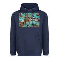 Navy western cowhide and leopard with turquoise background Heavyweight Hoodie - Artiststas