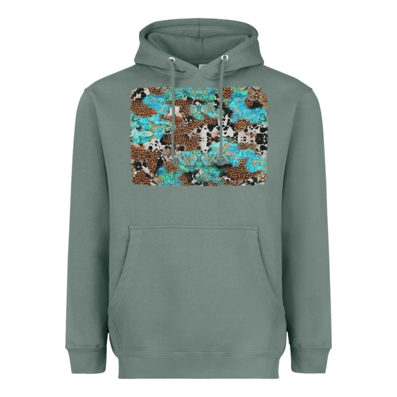 Western Cowhide And Leopard With Turquoise Background Heavyweight Hoodie by Artiststas | Teevron
