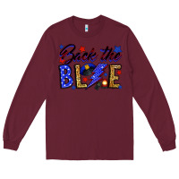 Burgundy Back the blue with lightning bolt Long Sleeve Tee - Neo Western