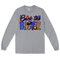 Heather Grey Back the blue with lightning bolt Long Sleeve Tee - Neo Western