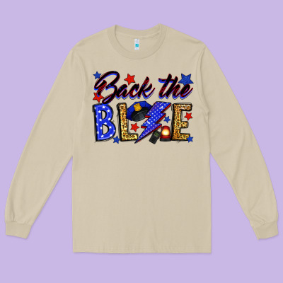 Back The Blue With Lightning Bolt Long Sleeve Tee Designed By Neo Western