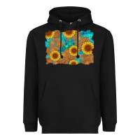 Black sunflower turquoise and  leather background Heavyweight Hoodie - Artiststas