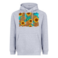 Heather Grey sunflower turquoise and  leather background Heavyweight Hoodie - Artiststas