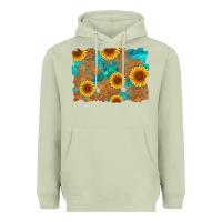 Matcha sunflower turquoise and  leather background Heavyweight Hoodie - Artiststas