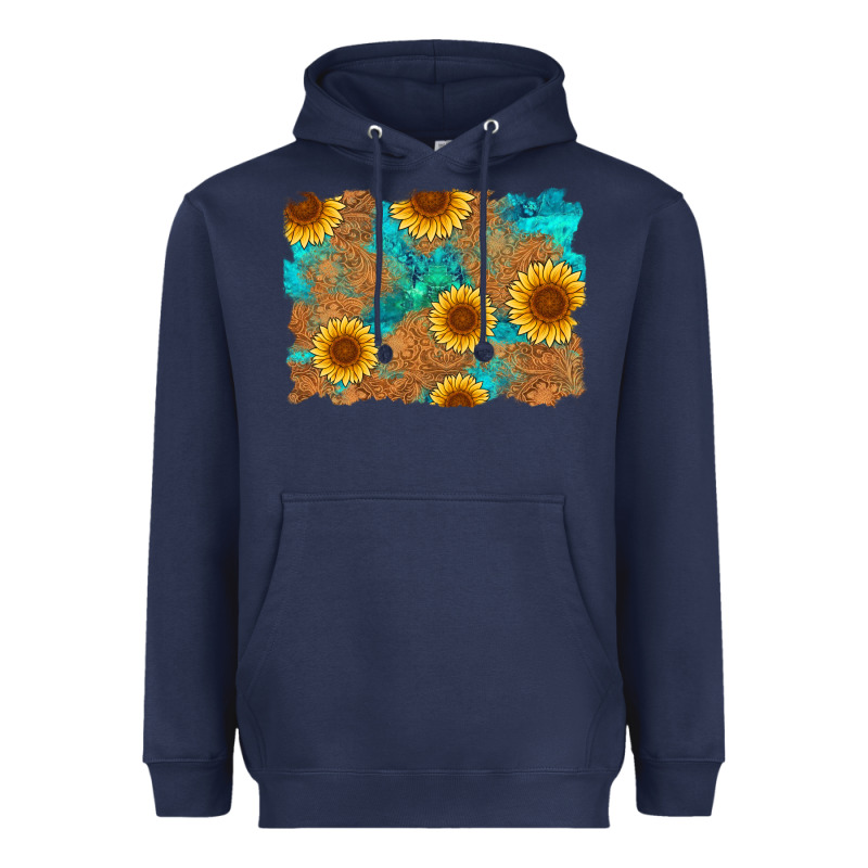 Sunflower Turquoise And  Leather Background Heavyweight Hoodie by Artiststas | Teevron