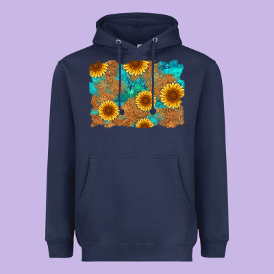 Sunflower Turquoise And  Leather Background Heavyweight Hoodie Designed By Artiststas
