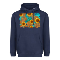 Navy sunflower turquoise and  leather background Heavyweight Hoodie - Artiststas