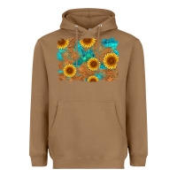 Toasted Coconut sunflower turquoise and  leather background Heavyweight Hoodie - Artiststas