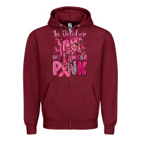 Burgundy in october we wear pink dinosaur Zipper Hoodie - JahusDesignShop