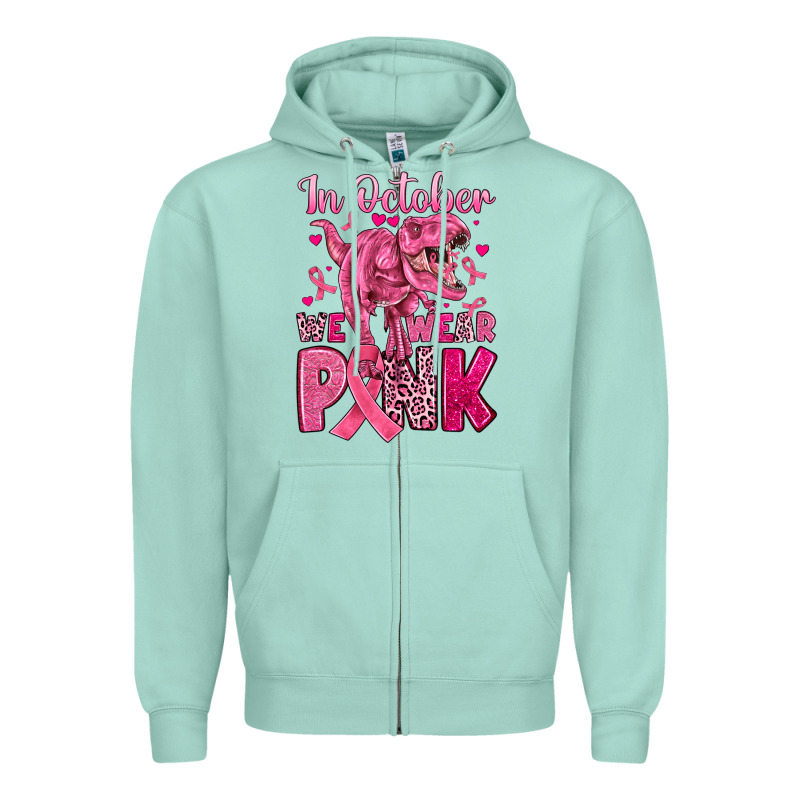 In October We Wear Pink Dinosaur Zipper Hoodie by JahusDesignShop | Teevron