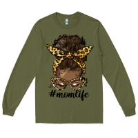 Army Green afro messy bun mom life Long Sleeve Tee - HRA Design Shop