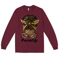 Burgundy afro messy bun mom life Long Sleeve Tee - HRA Design Shop