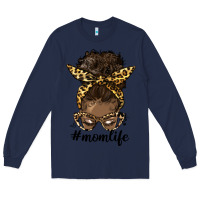 Navy afro messy bun mom life Long Sleeve Tee - HRA Design Shop