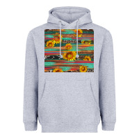 Heather Grey sunflower serape wood and cowhide Heavyweight Hoodie - Artiststas