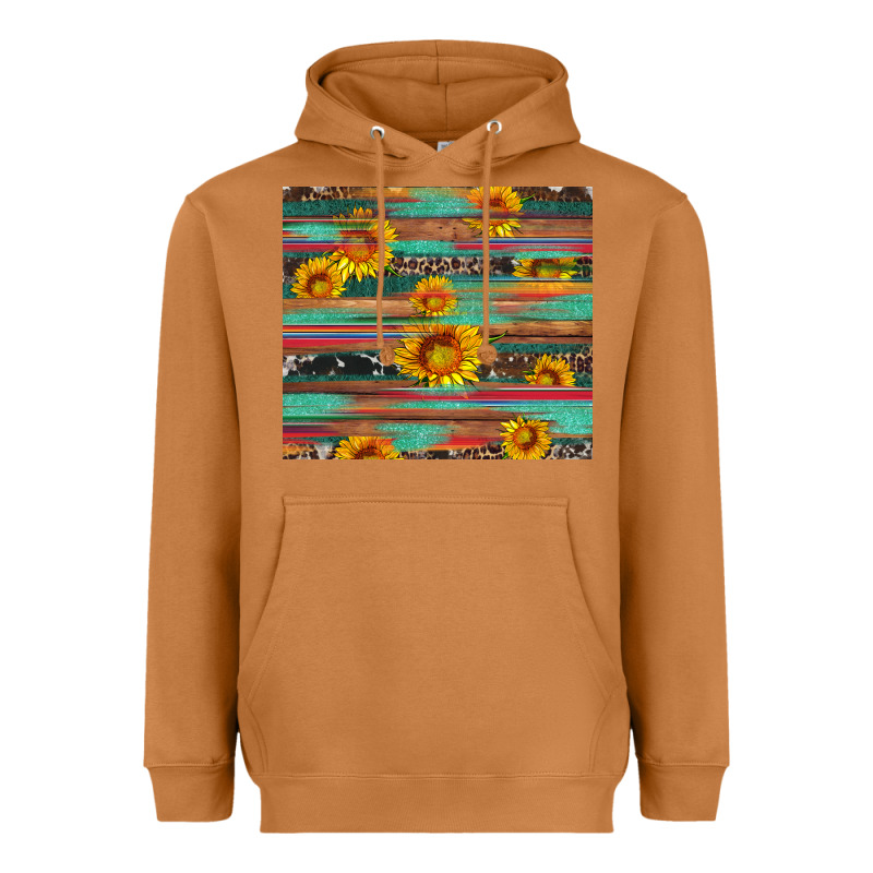 Sunflower Serape Wood And Cowhide Heavyweight Hoodie by Artiststas | Teevron