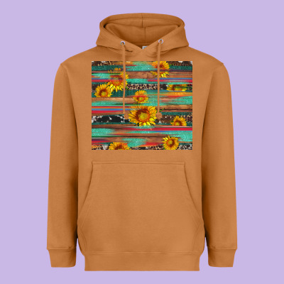 Sunflower Serape Wood And Cowhide Heavyweight Hoodie Designed By Artiststas