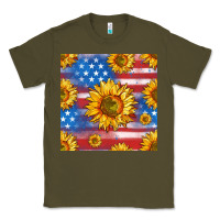Army Green sunflowers american flag seamless pattern Classic Tee - HRA Design Shop