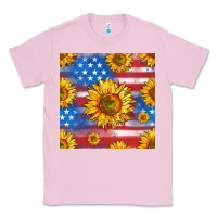 Bubblegum Pink sunflowers american flag seamless pattern Classic Tee - HRA Design Shop