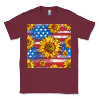 Burgundy sunflowers american flag seamless pattern Classic Tee - HRA Design Shop
