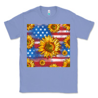 Colony Blue sunflowers american flag seamless pattern Classic Tee - HRA Design Shop