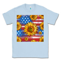 Dusty Blue sunflowers american flag seamless pattern Classic Tee - HRA Design Shop