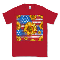 Red sunflowers american flag seamless pattern Classic Tee - HRA Design Shop