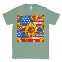 Sage sunflowers american flag seamless pattern Classic Tee - HRA Design Shop