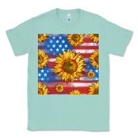 Seafoam sunflowers american flag seamless pattern Classic Tee - HRA Design Shop