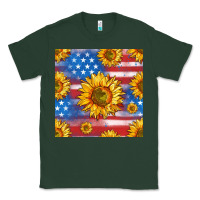 Sports Green sunflowers american flag seamless pattern Classic Tee - HRA Design Shop