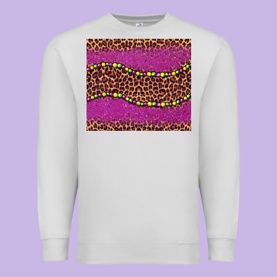 Mardi Gras  Leopard Pink Glitter Bead Premium Sweatshirt Designed By Barkaloodesign