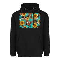 Sunflower And Cowhides With Wood And Turquoise Background Heavyweight Hoodie | Teevron