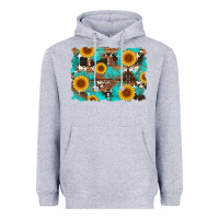 Heather Grey sunflower and cowhides with wood and turquoise background Heavyweight Hoodie - Artiststas