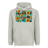 Moon Dust sunflower and cowhides with wood and turquoise background Heavyweight Hoodie - Artiststas