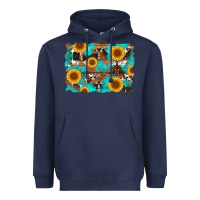 Navy sunflower and cowhides with wood and turquoise background Heavyweight Hoodie - Artiststas