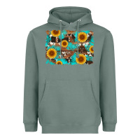 Sage sunflower and cowhides with wood and turquoise background Heavyweight Hoodie - Artiststas