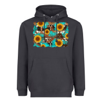 Smoke sunflower and cowhides with wood and turquoise background Heavyweight Hoodie - Artiststas