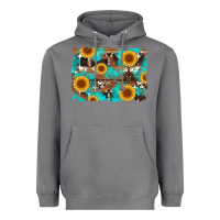 Storm sunflower and cowhides with wood and turquoise background Heavyweight Hoodie - Artiststas