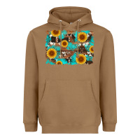 Toasted Coconut sunflower and cowhides with wood and turquoise background Heavyweight Hoodie - Artiststas