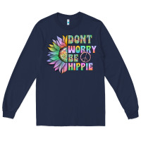 Navy Don't Worry Be Hippie Long Sleeve Tee - CowhideDigitalArt