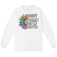 White Don't Worry Be Hippie Long Sleeve Tee - CowhideDigitalArt