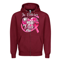Burgundy in october we wear pink heart Zipper Hoodie - JahusDesignShop