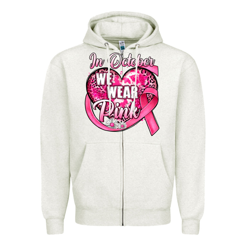 In October We Wear Pink Heart Zipper Hoodie by JahusDesignShop | Teevron