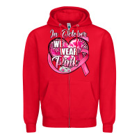 Red in october we wear pink heart Zipper Hoodie - JahusDesignShop